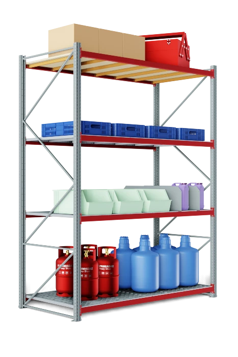 Складской стеллаж 1500x600x2200 мм (ДхГхВ). Полки цинк: 4 шт.