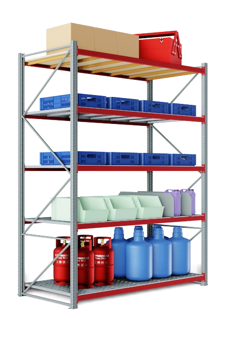 Складской стеллаж 1500x600x2200 мм (ДхГхВ). Полки цинк: 5 шт.