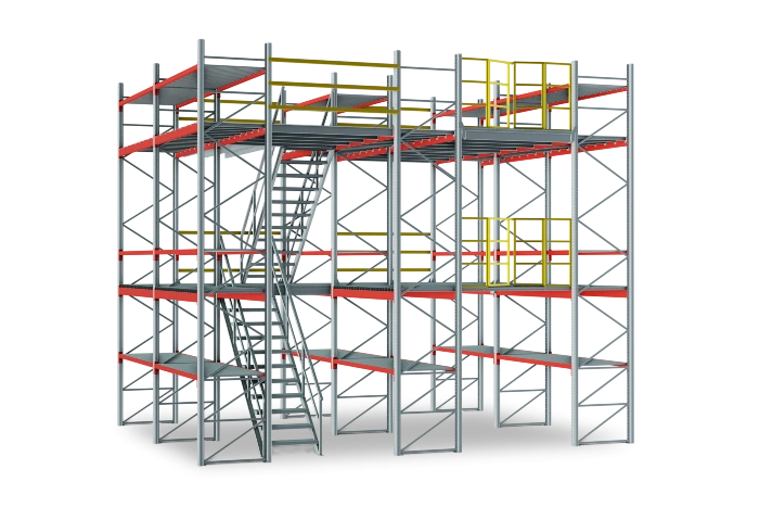 Полочный мезонин. Габариты: 4000x5400 мм. Проливной метал. настил