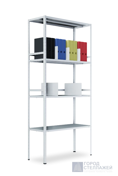 Полочный стеллаж 1000x400x1800 мм (ДхГхВ). Полки метал.: 4 шт.