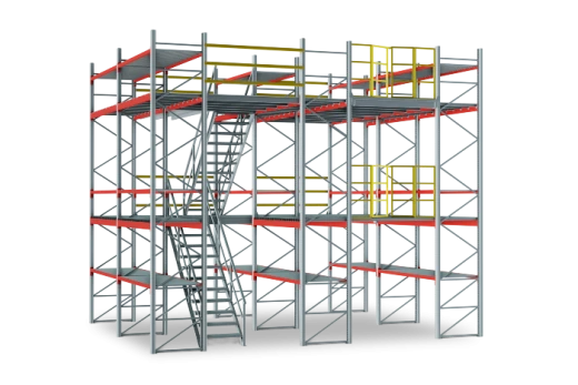 Полочный мезонин. Габариты: 4000x5400 мм. Проливной метал. настил