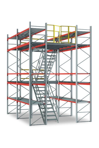 Полочный мезонин. Габариты: 4000x3200 мм. Проливной метал. настил