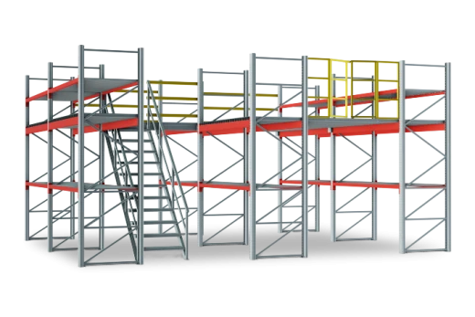 Полочный мезонин. Габариты: 4000x5400 мм. Проливной метал. настил