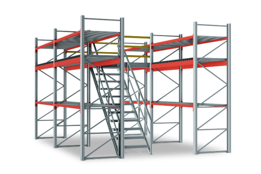 Полочный мезонин. Габариты: 4000x3200 мм. Проливной метал. настил