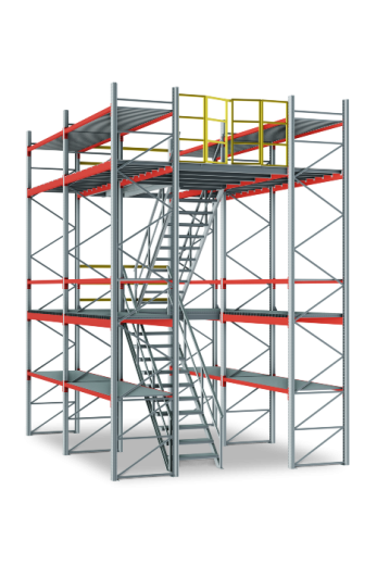 Полочный мезонин. Габариты: 4000x3200 мм. Проливной метал. настил